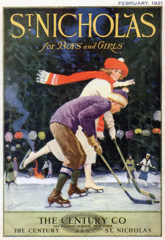 Antique Pond Hockey - St Nicholas Magazine Cover - February 1921