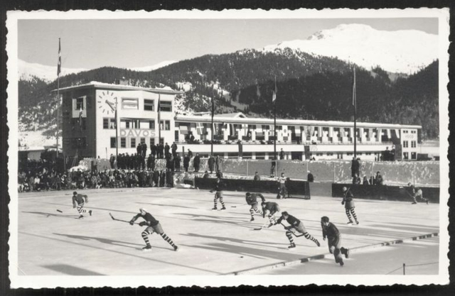 Antique Ice Hockey Game at Davos, Switzerland - 1936
