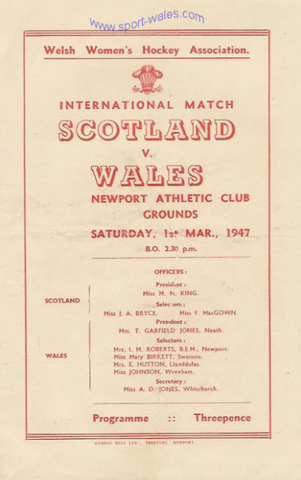 International Field Hockey Program - Scotland vs Wales - 1947