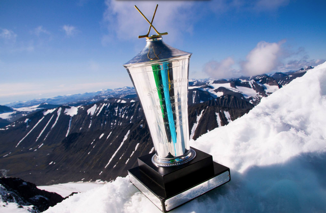 Le Mat Trophy on the top of Sweden's highest Mountain Kebnekaise
