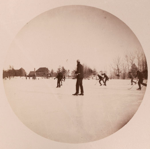 St. Paul's School playing Ice Polo on Lower School Pond in 1890