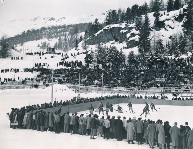1948 Winter Olympics Ice Hockey Action - Switzerland vs USA
