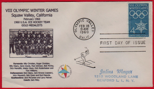 1960 Squaw Valley Winter Olympics - First Day Cover - USA Hockey
