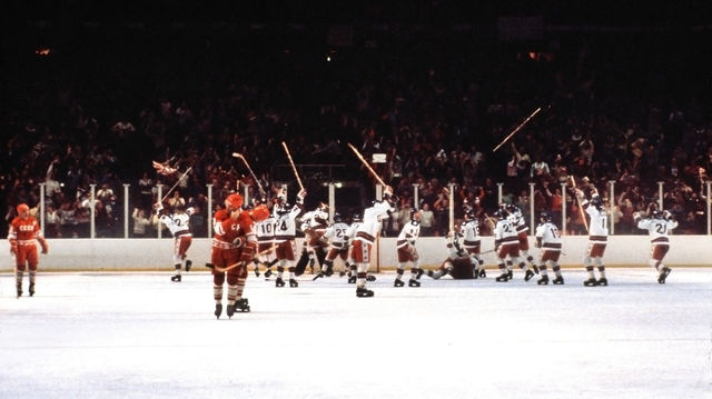 USA Ice Hockey Team Celebrates at Games End Miracle On Ice 1980