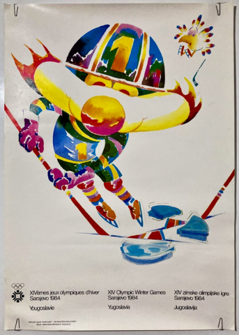 1984 Sarajevo Winter Olympics Hockey Poster - Vučko The Wolf