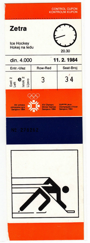 1984 Sarajevo Winter Olympics Ice Hockey Ticket - February 11