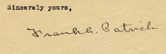 Frank Patrick Autograph - 1928