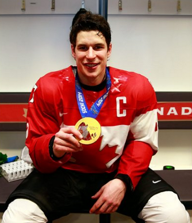 Team Canada Captain Sidney Crosby with his 2014 Sochi Gold Medal