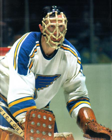 Jacques Caron of St Louis Blues wearing Pretzel Type Goalie Mask