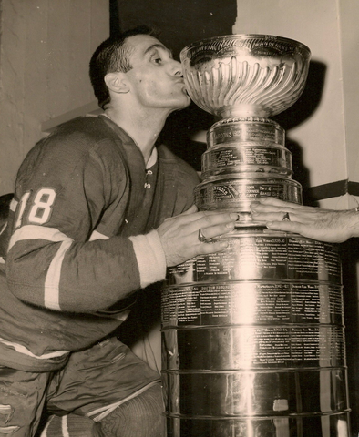 Marcel Bonin Kisses Stanley Cup Bowl at the Montreal Forum 1959