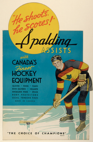 Spalding Ice Hockey Advertising Display Sign circa 1930s.