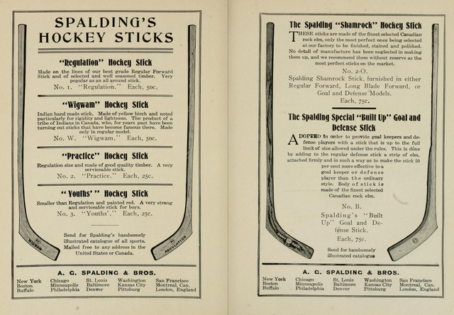 Antique Spalding's Hockey Sticks - Wigwam, Shamrock Models 1904