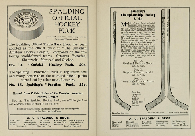 Antique Spalding's Championship Hockey Stick & Spalding Puck