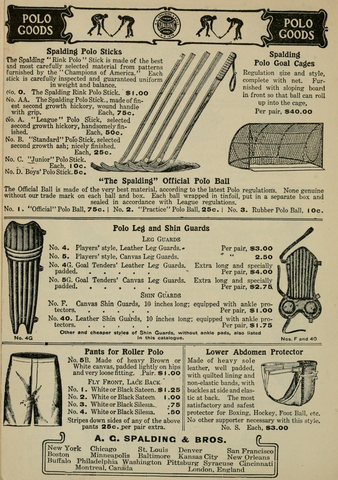Spalding Roller Polo Sticks, Leg & Shin Guards, Goal Cages 1906