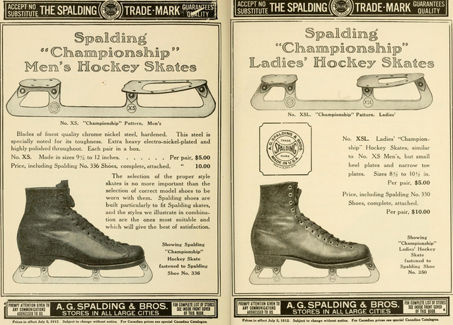 Spalding Championship Men's & Ladies Hockey Skates & Shoes 1912