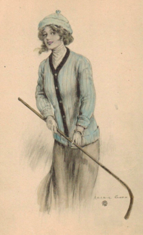 Antique Archie Gunn Postcard - Shinny Hockey Girl 1913