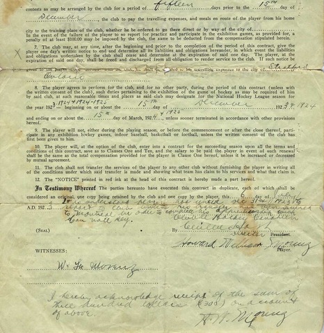 Hockey Contract 1923 Howie Morenz & Montreal Canadians -3