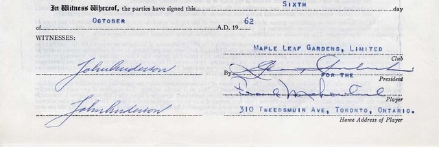 Frank Mahovlich Ice Hockey Contract 1962 1c