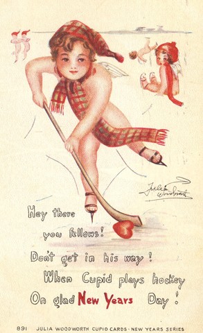 Antique Hockey Postcard 1913 - Cupid Plays Hockey