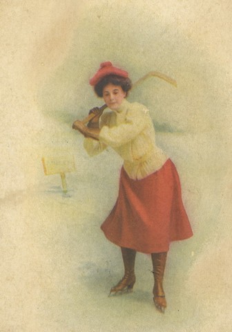 Antique Hockey Goddess Postcard