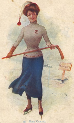Antique Hockey Postcard by Archie Gunn 1905 - Miss Canada