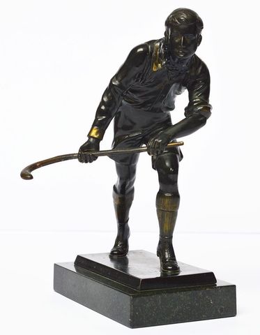 Antique Hockey Player Bronze Sculpture 1920s