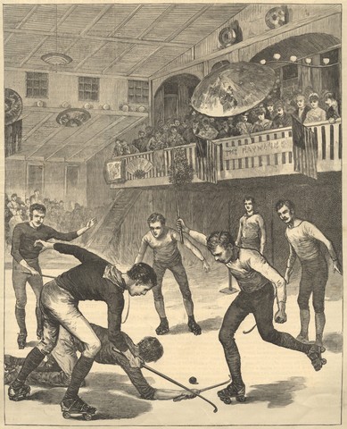 Roller Polo Game at Newport - Drawn by C. W. Weldon 1883
