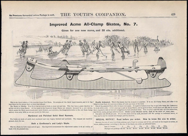 Acme Club Skates Ad from The Youth's Companion 1886