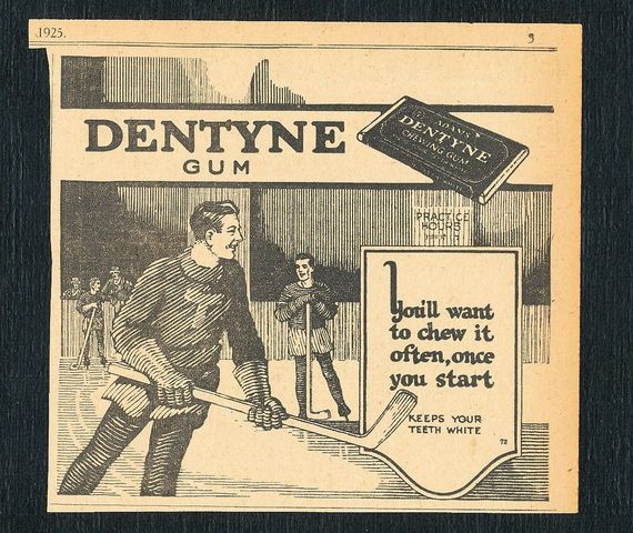 Antique Ice Hockey Ad - Dentyne Gum 1925