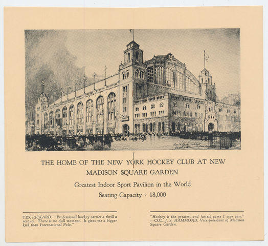 New York Americans - Madison Square Garden Brochure 1925