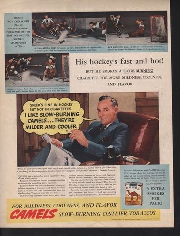 Roy Conacher of Boston Bruins Smoking Ad - Camel Cigarettes 1940