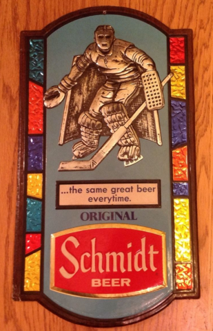 Hockey Beer - Schmidt Beer Sign - Hockey Goalie 1973