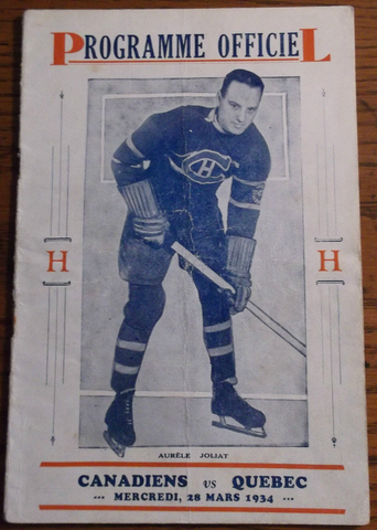 Aurèle Joliat Montreal Canadiens vs Quebec Castors program 1934