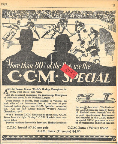 CCM Hockey Skates Ad 1929