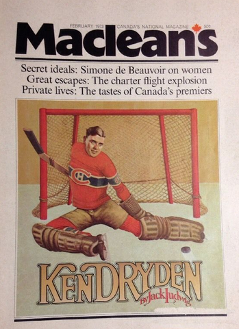 Ken Dryden illustration on the cover of Maclean's Magazine 1973