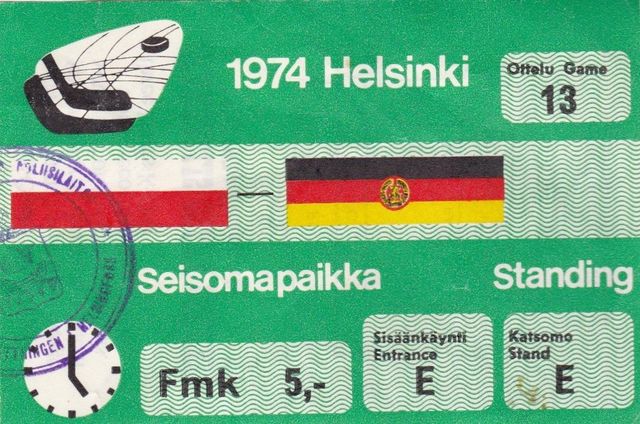 Ice Hockey World Championship Ticket Poland vs East Germany 1974