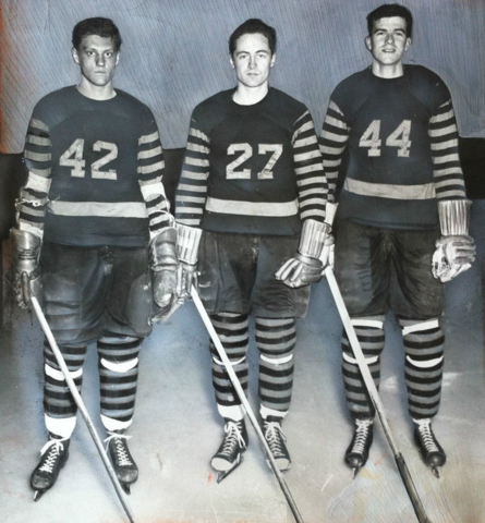 Gene Cleaves, Hank Bothfeld & Bill Gall of Princeton Hockey 1952