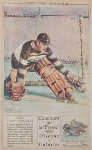 Cecil "Tiny" Thompson - La Presse Hockey Photo March 1, 1930