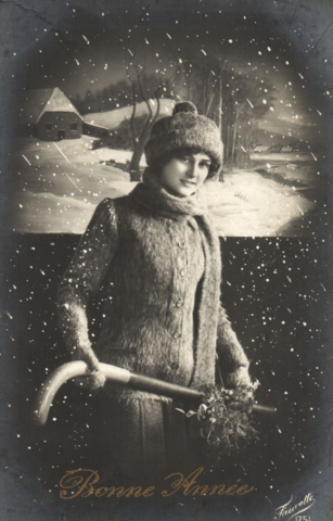 1918 Antique Field Hockey Christmas Card  - Bonne Année