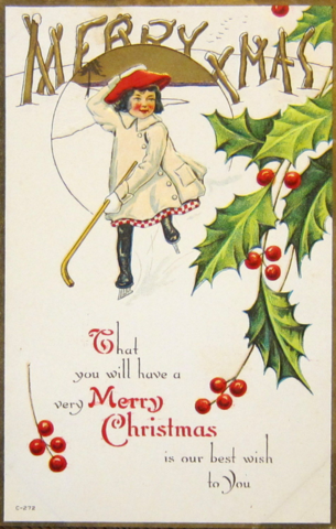 Antique Hockey Christmas Card - circa 1910