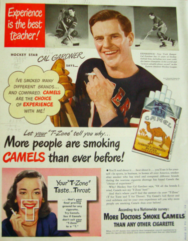 Vintage Camel Cigarette Ad with Cal Gardner New York Rangers 1948