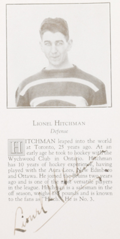 Lionel Hitchman Boston Bruins 1926