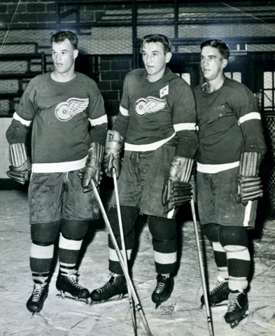Detroit Red Wings "Production Line" of Gordie Howe, Sid Abel & Ted Lindsay 1950s