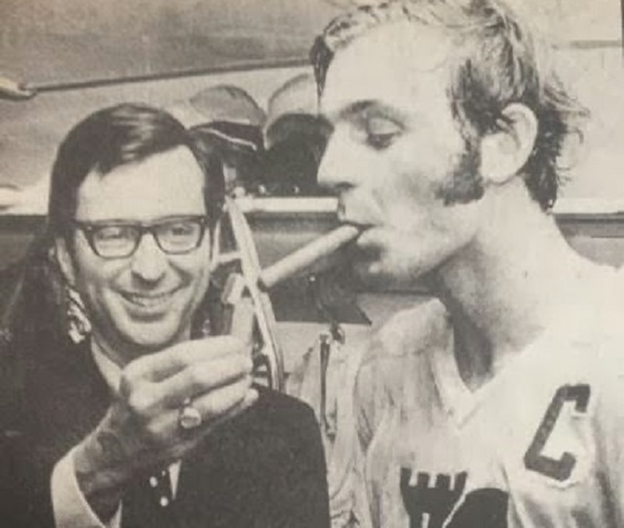 Guy Lafleur, Quebec Remparts Captain Smoking Cigar with Robert Bourassa 1971
