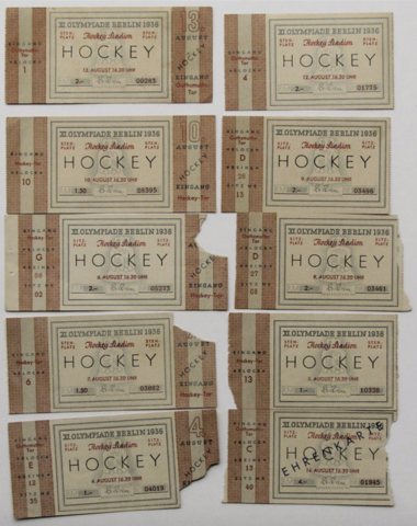 Field Hockey Tickets from the 1936 Summer Olympics in Berlin, Germany