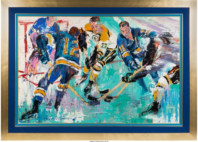 LeRoy Neiman Hockey Painting 1968 "The Blues and the Bruins"