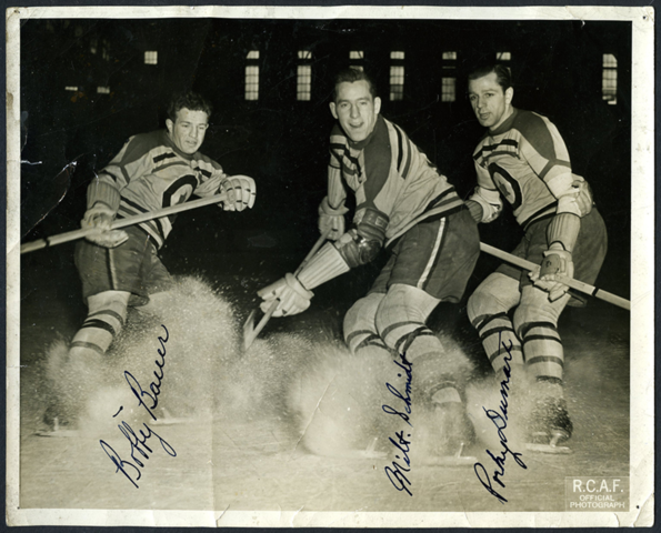 Ottawa RCAF Flyers "Kraut Line" Bobby Bauer, Milt Schmidt and Porky Dumart 1942