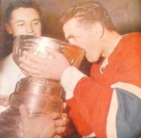 Maurice "Rocket" Richard drinks from The Stanley Cup 1958