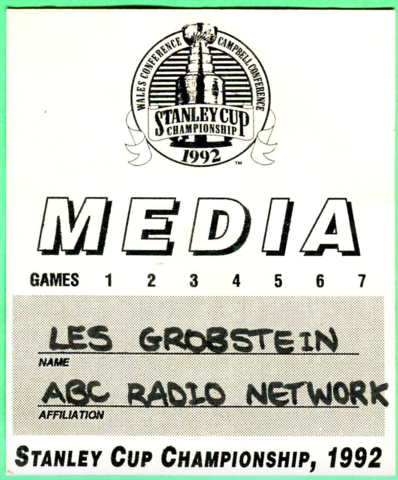 Hockey Media Pass 1992 Stanley Cup Media Pass
