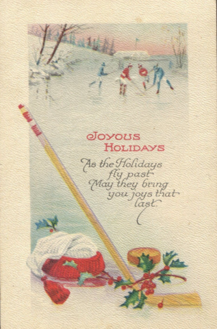 Antique Christmas Card 1920 Hockey Christmas Card